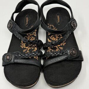 Aetrex Jillian Women’s Black Leather Braided Comfort Sandal Size 9 New, no tags